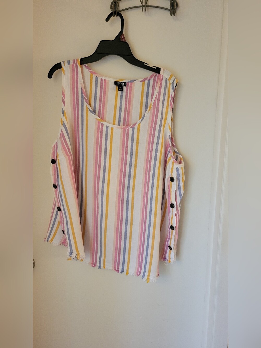 Lily Pastel Stripe Sleeveless Tank with Side Button Detail